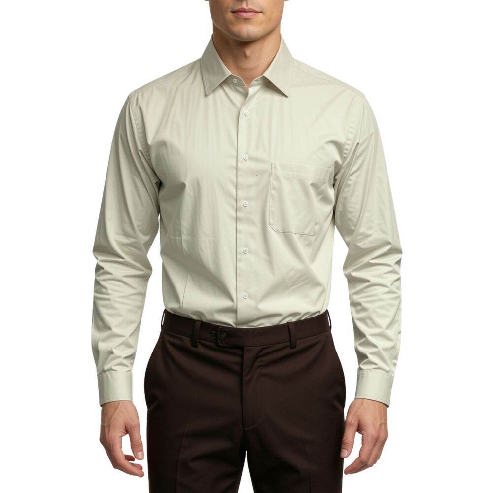 Pronto Uomo Cream Men's Slim FitDress Shirt 16.5 34/35